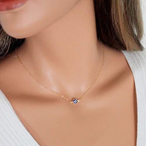 Yienate Bohemia Halskette Trendy Simple Blue Evil Eye Anhänger Kette Boho Schmuck für Frauen und Mädchen, Metall von Yienate