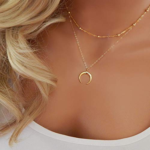 Yienate Bohemia Mehrlagige Halskette Trendy Halbmond Anhänger Perle Choker Kette Boho Schmuck für Damen und Mädchen (Gold) von Yienate