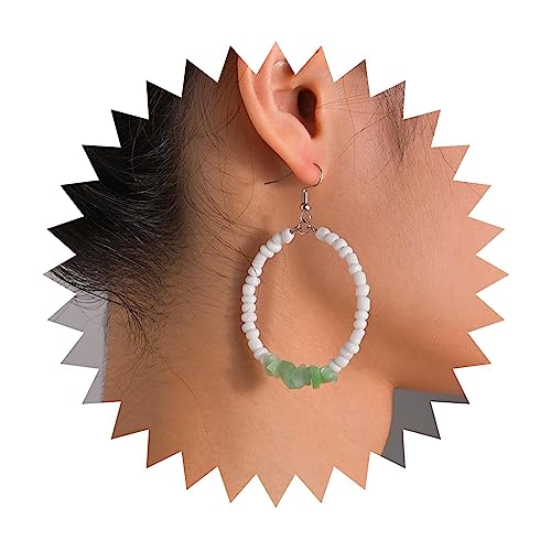 Yienate Boho Bead Hoop Drop Ohrringe Vintage Weiß Grün Stein Perlen Geometrisch Hoop Dangle Ohrringe Statement Stein Hoop Ohrringe Minimalistisch Rund Kreis Reifen Ohrringe Schmuck Für Frauen von Yienate