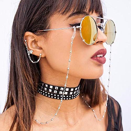 Yienate Boho-Brillenketten mit Perlen aus Metalllegierung, rutschfeste Brillenkette, modisches Brillenzubehör, Brillenhalter, Sonnenbrillenhalter, Brillenband, für Damen und Mädchen, Silber von Yienate