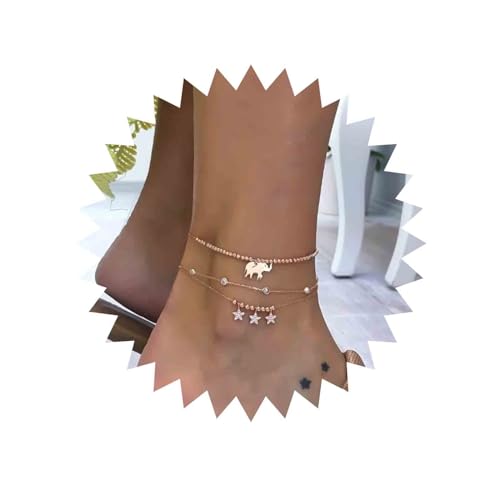 Yienate Boho Elefant Fußkettchen Stern Fußkettchen Armband Gold Stern Elefant Charme Fußkettchen Kristall Perlen Fußkette Strand Verstellbar Fußkettchen 3er Set Fußschmuck Für Frauen Mädchen von Yienate