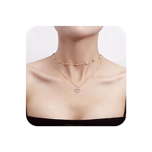 Yienate Boho Geschichtet Kristall Herz Choker Halskette Kette Gold Strass Herz Anhänger Halskette Funky Herz Satellit Kette Choker Rock Aussage Gestapelt Herz Halskette Schmuck Für Frauen Und Mädchen von Yienate