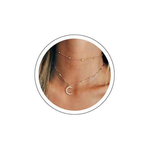 Yienate Boho Geschichtet Mond Halskette Choker Kette Mond Strass Anhänger Perlen Choker Kette Kurze Halskette Gold Geschichtet Charm Halskette Schmuck Geschenke Für Frauen Und Mädchen von Yienate