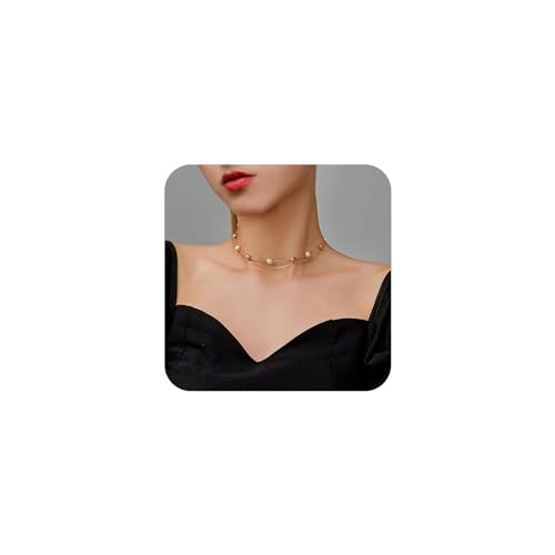 Yienate Boho Geschichtete Perlenkette Chokerkette Goldperle Satellitenkette Halskette Perlen Choker Perlenkette Halskette Schmuck Geschenk für Frauen Mädchen von Yienate