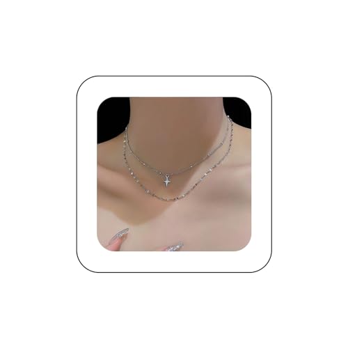 Yienate Boho Geschichteten Stern Choker Halskette Vintage Silber Winzigen Nordstern Anhänger Halskette Funky Perle Satellit Kette Choker Rock Erklärung Halskette Charme Schmuck Für Frauen Und Mädchen von Yienate