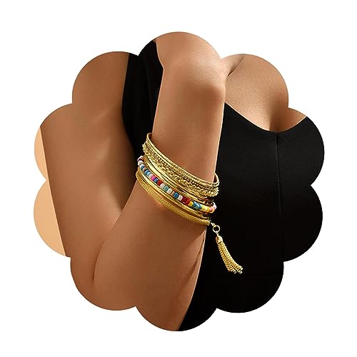 Yienate Boho Gold Armreif Armband Set Farbe Perle Quasten Multi Armreif Set Indische Hochzeit Punkte Strass Armreif Indischen Bollywood Vintage Armreif Große Runde Stapeln Armband Schmuck Für Damen von Yienate