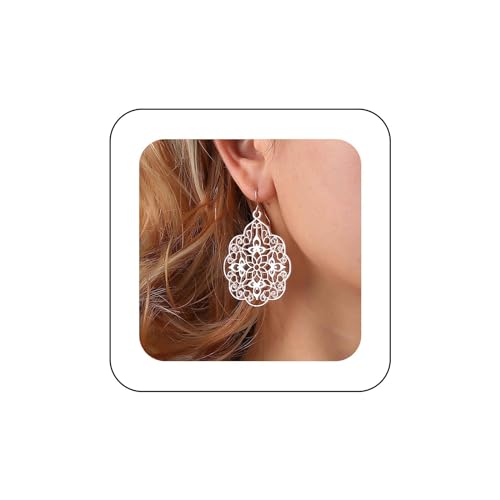 Yienate Boho Große Filigrane Reifen Tropfen Ohrringe Vintage Tribal Hohl Geschnitzt Ohrringe Rose Gold Zigeuner Geometrische Floral Aussage Ohrringe Hochzeit Prom Ohrringe Schmuck Damen von Yienate