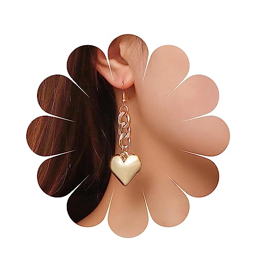 Yienate Boho Große Herz Ohrringe Vintage Gold Link Kette Herz Baumeln Ohrringe Punk Erklärung Quaste Kubanischen Kette Herz Ohrringe Hochzeit Prom 3d Herz Ohrringe Schmuck Für Frauen Und Mädchen von Yienate