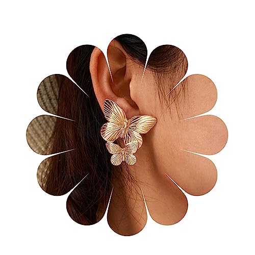 Yienate Boho Große Schmetterling Tropfen Ohrringe Vintage Gold Doppel Schmetterling Baumeln Ohrringe Erklärung Tier Schmetterling Ohrringe Prom Schmetterling Ohrringe Schmuck Für Frauen Und Mädchen von Yienate