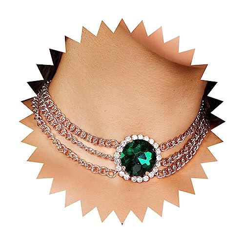 Yienate Boho Große Smaragd Choker Halskette Klassische Runde Edelstein Anhänger Halskette Vintage Silber Geschichtet Halskette Kette Hochzeit Grün Kristall Geburtsstein Halskette Schmuck Für Frauen von Yienate