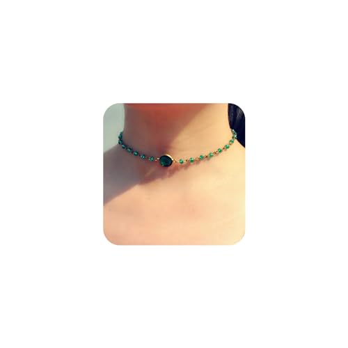 Yienate Boho Grüner Kristall Halskette Choker Kette Kristall Scheibe Anhänger Grüner Kristall Edelstein Perlenkette Kurze Halskette Schmuck Geschenke Für Frauen Und Mädchen von Yienate