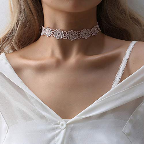 Yienate Spitze Halskette Choker Kette Mode süß Stil Elf Mädchen Spitze Blume Halskette für Frauen und Mädchen (weiß) von Yienate