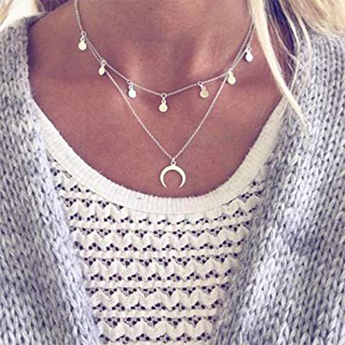 Yienate Boho-Halskette mit Mond-Anhänger, Silber-Pailletten, Choker, modische Schlüsselbeinkette, Schmuck für Frauen und Mädchen von Yienate