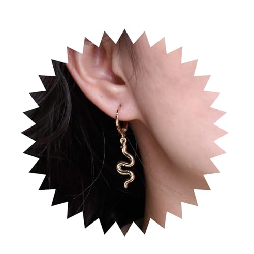 Yienate Boho Huggie Reif Ohrringe Winzigen Kreis Reif Ohrringe Cz Strass Mond/Stern/Blitz/Böse Auge/Kegel/Schlange Baumeln Tropfen Ohrringe Punk Aussage Ohrringe Für Frauen Und Mädchen（Gold Schlange） von Yienate