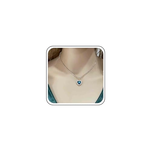 Yienate Boho Kristall Tennis Halskette Choker Funkelnden Blauen Strass Herz Anhänger Halsketten Pave Kristall Herz Charme Halskette Erklärung Cz Braut Hochzeit Halskette Schmuck Für Frauen von Yienate