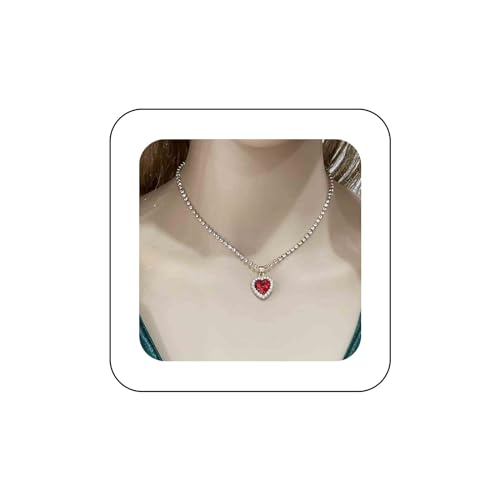 Yienate Boho Kristall Tennis Halskette Choker Funkelnden Roten Strass Herz Anhänger Halsketten Pave Kristall Herz Charme Halskette Erklärung Cz Braut Hochzeit Halskette Schmuck Für Frauen Und Mädchen von Yienate