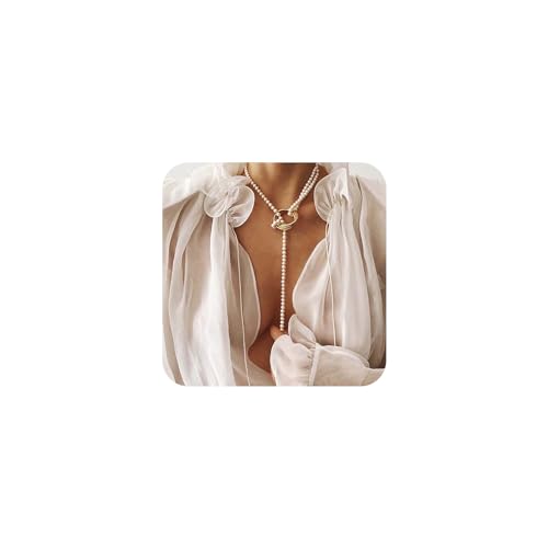 Yienate Boho Lange Perle Y Halskette Kette Gold Lange Perlenkette Halskette Offener Kreis Münze Perle Anhänger Halskette Vintage Barock Perle Lasso Kette Statement Halskette Schmuck für Frauen von Yienate