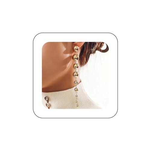 Yienate Boho Lange Quaste Ball Drop Ohrringe Vintage Gold Perlenkette Baumeln Ohrringe Punk-Anweisung Runde Kugelkette Bolzen Baumeln Ohrringe Bräute Hochzeit Prom Schmuck Für Frauen Und Mädchen von Yienate