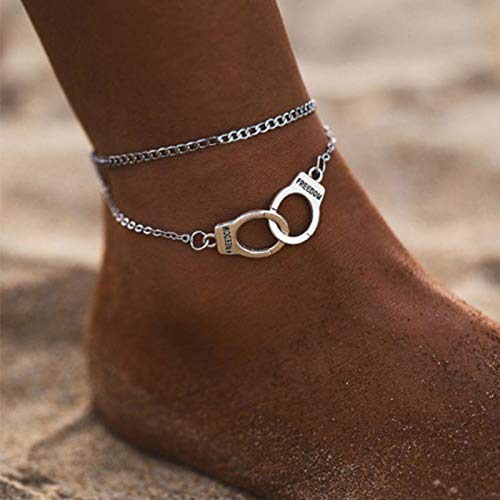 Yienate Boho Love Handschellen Charm Fußkettchen zierlich Silber Layered Fußkettchen Armband Strand Fußkette Schmuck Zubehör für Frauen und Mädchen von Yienate