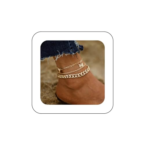 Yienate Boho Multi Geschichtet Schmetterling Fußkettchen Armband Gold Schmetterling Anhänger Kubanische Kette Knöchelkette Geschichtet Strand Fußkettchen 3er Set Fußschmuck Für Frauen Mädchen von Yienate