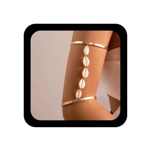 Yienate Boho Muschel Ring Armband Armmanschette Gold Lange Muscheln Anhänger Armreif Muschel Oberarm Band Manschetten Armreif Quaste Muscheln Kette Offene Armmanschette Bikini Armband Für Frauen von Yienate