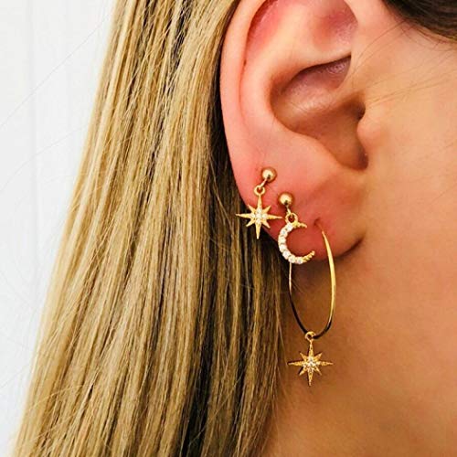 Yienate Boho Ohrringe mit Voll-Strass Mond und Stern Mode Ohrstecker Set für Frauen und Mädchen von Yienate