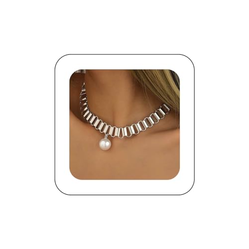 Yienate Boho Perle Kugel Anhänger Halskette Silber Chunky Eisenbahn Choker Erklärung Punk Dicke Geometrische Schlüsselbein Kette Halskette Choker Braut Hochzeit Prom Halskette Für Frauen Und Mädchen von Yienate