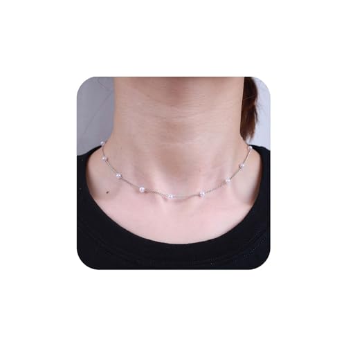 Yienate Boho Perlen Choker Halskette Vintage Silber Winzige Perle Satellitenkette Choker Kunstperle Perlenkette Barock Aussage Perlenstrang Halskette Schmuck Für Frauen Und Mädchen von Yienate