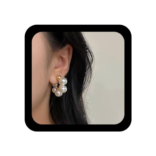 Yienate Boho Perlenbügel Ohrstecker Vintage Perlenbüschel Ohrringe Leicht Offener Großer Kreis Runde Perlenohrringe Statement Braut Perlenohrringe Schmuck Für Frauen Und Mädchen von Yienate