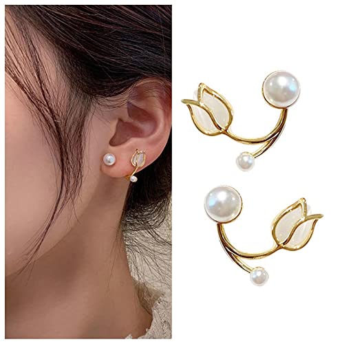 Yienate Boho Perlenohrring Manschette Wickelohrring Tulpe Blume Ohr Jacke Ohrring Statement Perlenpiercing Wrap Ohrstecker Gold Flora Vorne Hinten Kletterer Krabbler Ohrringe Schmuck Für Frauen von Yienate