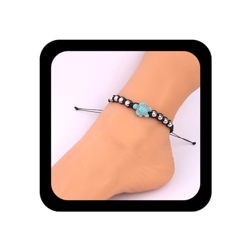 Yienate Boho Schildkröte Türkis Fußkettchen Knöchelarmband Schwarz Handstricken Wachs Draht Schildkröte Anhänger Strand Fußkettchen Mode Füße Kette Schmuck Geschenk Für Frauen Und Mädchen von Yienate