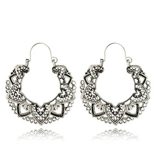 Yienate Boho Silber Ohrringe Ohrstecker Aushöhlen Blütenblatt Herzförmig Große Ohrring Tropfen Baumeln Statement Ohrringe für Frauen und Mädchen von Yienate
