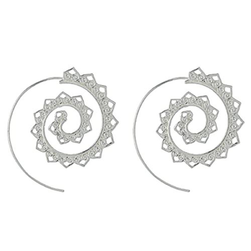 Yienate Boho Spiral Ohrringe Ohrstecker Hängend Spirale Herzförmig Ohrstecker Retro Strudel Große Ohrring für Frauen und Mädchen (Silber) von Yienate