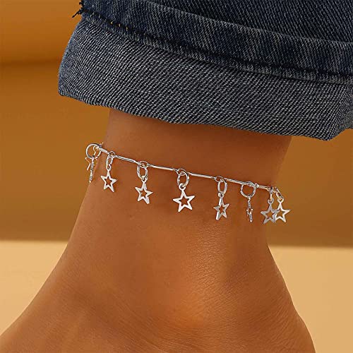 Yienate Boho Stern Fußkettchen Armband Silber Stern Anhänger Fußkette Hohle Sterne Satelliten Fußkette Hawaiianischer Strand Stern Fußschmuck Für Frauen Und Mädchen von Yienate