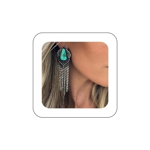 Yienate Boho Türkis Ohrstecker Silber Vintage Quaste Ohrringe Minimalistischen Ethnischen Türkis Ohrringe Erklärung Lange Quaste Kette Link Drop Baumeln Ohrringe Schmuck Für Frauen Und Mädchen von Yienate