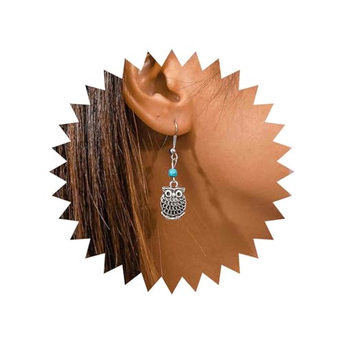 Yienate Boho Türkis Perlen Eule Tropfen Baumeln Ohrringe Silber Eule Vogel Baumeln Ohrringe Vintage Ethnischen Türkis Stein Haken Ohrringe Erklärung Winzigen Perle Link Eule Ohrringe Für Frauen von Yienate