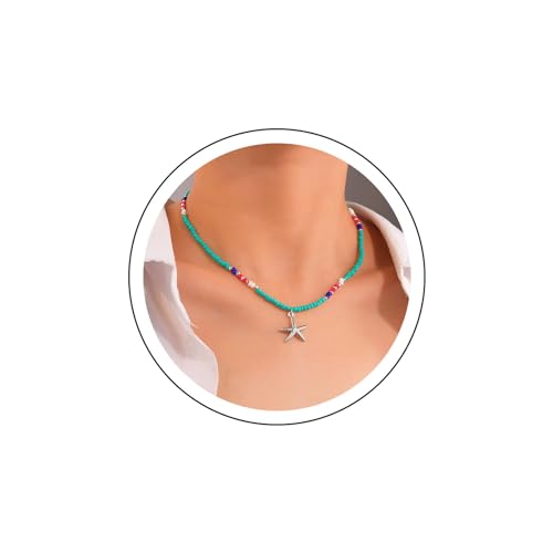 Yienate Boho Türkis Perlen Halsketten Choker Vintage Seestern Surfer Halsketten Puka Seestern Anhänger Halskette Anweisung Samen Perlen Halskette Strand Hawaii Modeschmuck Für Frauen Und Mädchen von Yienate