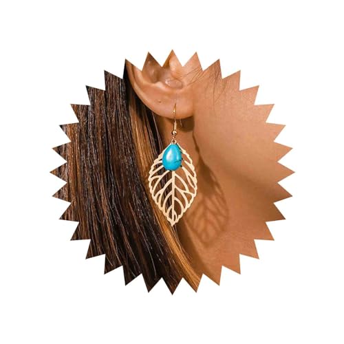 Yienate Boho Türkis Tropfen Tropfen Ohrringe Große Goldblatt Tropfen Ohrringe Vintage Ethnischen Türkis Stein Haken Ohrringe Anweisung Hohlen Blatt Baumeln Ohrringe Schmuck Für Frauen Und Mädchen von Yienate