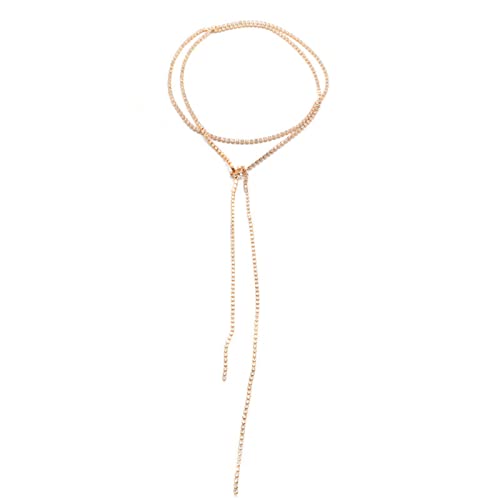 Yienate Boho Y Halskette Gold Cz Strass Tennis Kette Funkelnd Lariat Kristall Halskette Lang Tie Up Choker Halskette Bling Prom Halskette Schmuck Geschenk Für Frauen Mädchen von Yienate