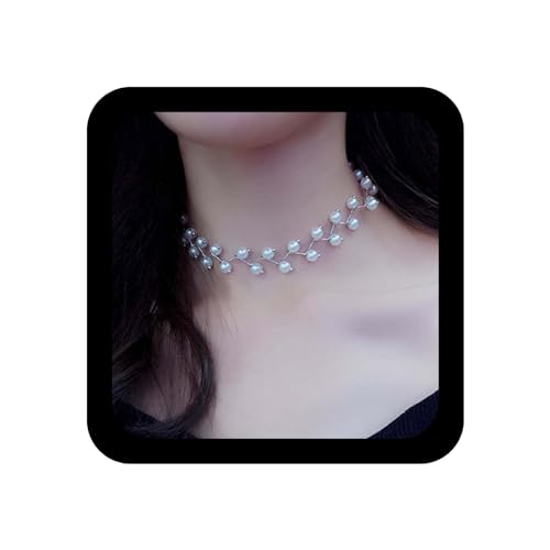 Yienate Braut Perle Choker Halskette Kette Silber Perlenkette Kurze Halskette Perlencluster Choker Kette Hochzeit Perlenkette Charme Prom Halskette Schmuck Geschenk Für Frauen Mädchen von Yienate