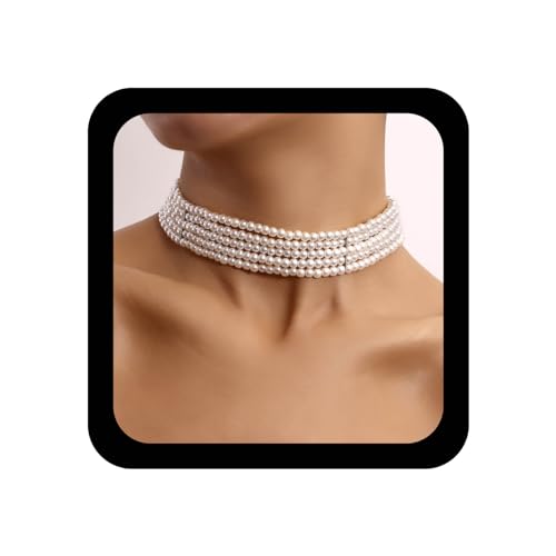 Yienate Bridal Perlenkette Halskette Kette Mehrreihig Perlenstränge Halskette Barocke Aussage Perlenkette Weiß Braut Perlen Halskette Hochzeit Abschlussball Halskette Schmuck Für Damen von Yienate