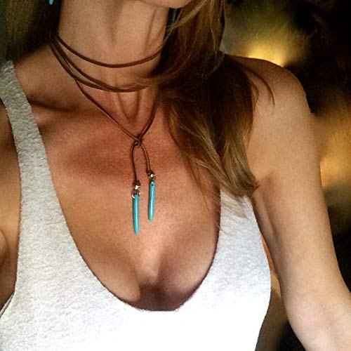 Yienate Choker-Halskette, aus Samt, Gothic-Stil, türkiser Anhänger, Boho-Halskette, Schmuck für Frauen und Mädchen, Braun von Yienate