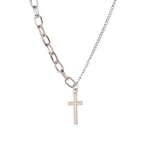 Yienate Einfache Kreuz-Halskette, asymmetrische Kette, Kreuz-Anhänger, Halskette, Büroklammer, Modeschmuck für Frauen und Mädchen (Silber) von Yienate