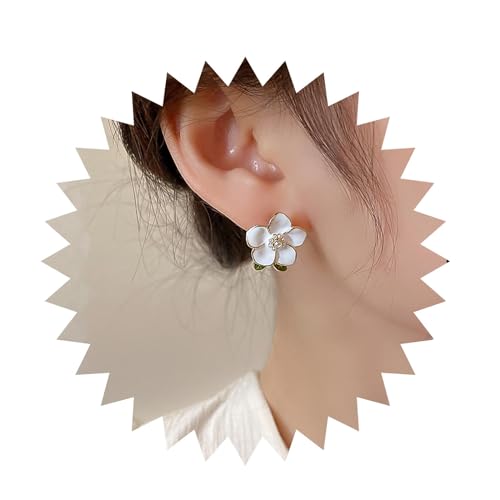 Yienate Einzigartige Weiße Blume Ohrringe Ohrstecker Vintage Acryl Blumenblatt Ohrringe Erklärung Französisch Kamelie Blume Ohrstecker Cz Shell Perle Blume Ohrstecker Schmuck Für Frauen Und Mädchen von Yienate