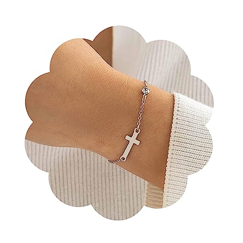 Yienate Einzigartige Winzige Kreuz Armbänder Kette Silber Kreuz Hand Kette Boho Kreuz Handgelenk Kette Zierlich Winzigen Cz Strass Link Kreuz Sklave Armbänder Für Frauen Und Mädchen von Yienate