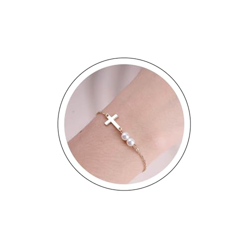 Yienate Einzigartige Winzige Perle Kreuz Armbänder Kette Gold Hand Kette Kreuz Handgeschirr Zierliche Perle Link Kreuz Sklave Armbänder Religiösen Schmuck Für Frauen Und Mädchen von Yienate