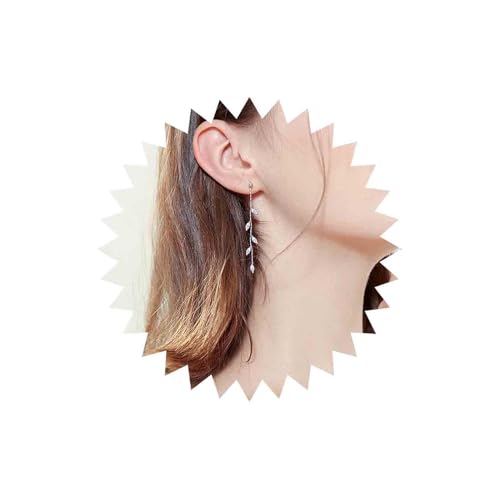 Yienate Elegante lange Kristall-Ohrringe Willow Leaf CZ Strass Ohrringe Silber Funkelnde Blätter Kette Drop Prom Ohrringe Schmuck Geschenke für Frauen Mädchen von Yienate