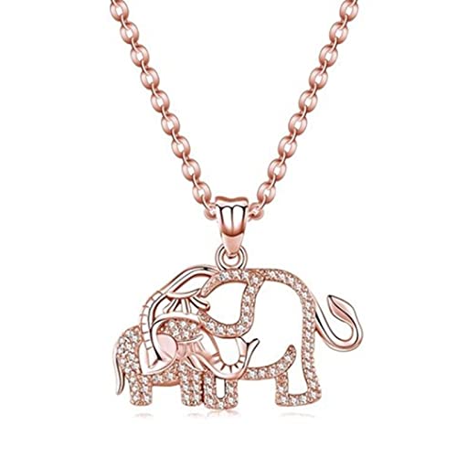 Yienate Exquisit Elefant Kette Tier Halskette Elefanten Mutter mit Elefanten Baby Kristall Anhänger Halskette Muttertag Geschenk für Mädchen Damen (Roségold) von Yienate
