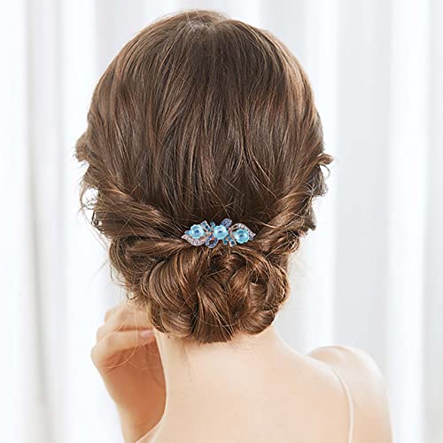 Yienate Fancy Braut Strass Haarspange Pin Barrette Blau Blume Bogen Kristall Haarnadeln Barrette Funkelnde Hochzeit Kopfbedeckung Kristall Haarspange Haar Glänzend Haarhalter Zubehör Für Frauen von Yienate