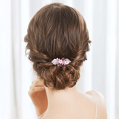 Yienate Fancy Braut Strass Haarspange Pin Barrette Rosa Blume Bogen Kristall Haarnadeln Barrette Funkelnde Hochzeit Kopfbedeckung Kristall Haarspange Haar Glänzend Haarhalter Zubehör Für Frauen von Yienate